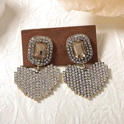 ZAA Vintage Jewelry Rhinestone Heart Dangle Earrings for Women 2024 Trend Charm Party Holiday Accessories Girl Gifts