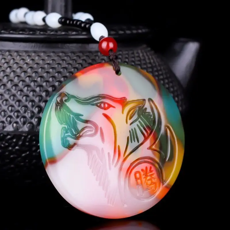 

Wolf Head Round Brand Pendant Colorful Jade Totem Hanging