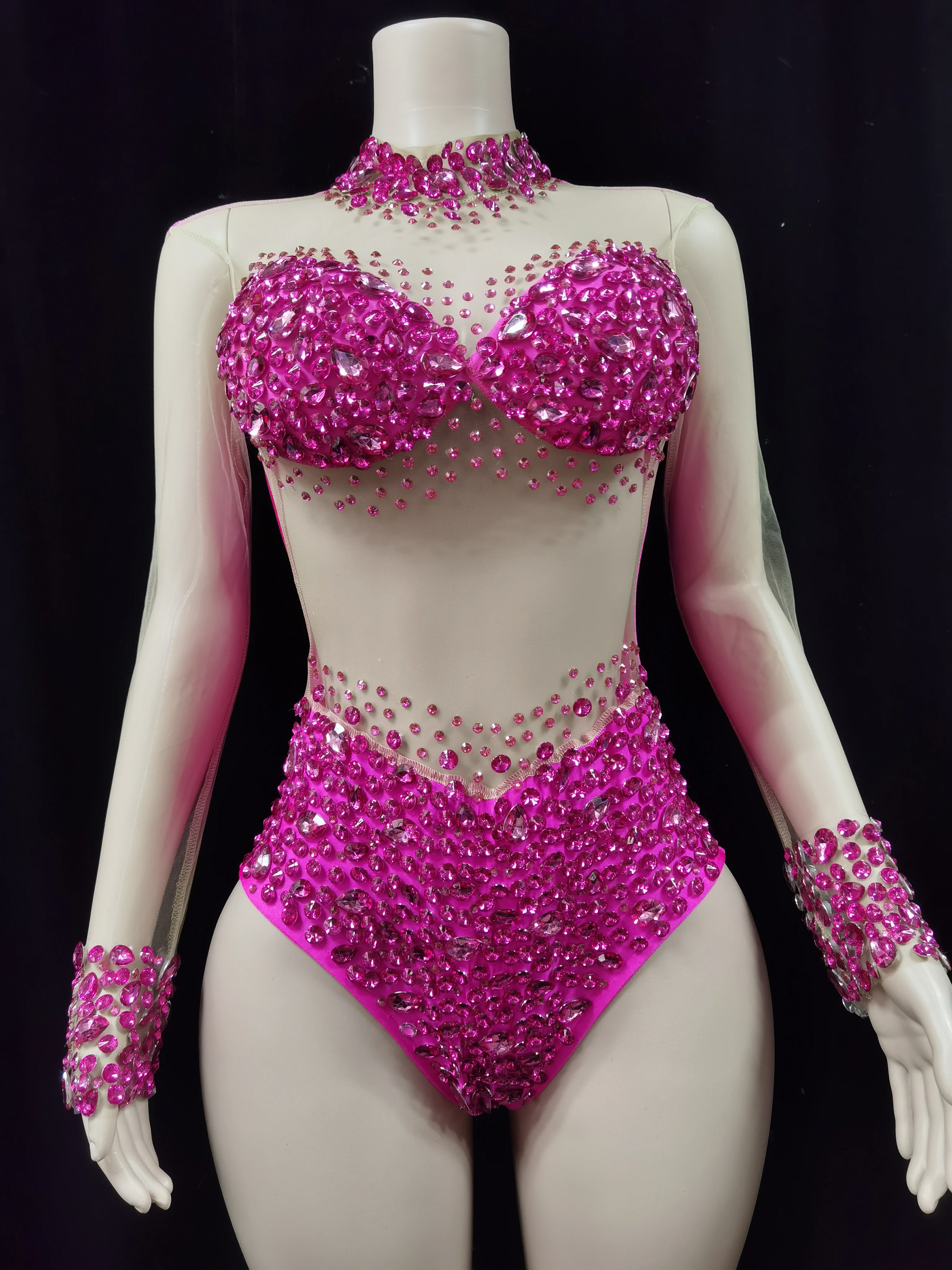 

Sparkly Crystals Leotard Sexy See ThroughCrystal Bodvsuit Dance Costume WomenNightclub Party Birthday Outfit Show StageWear