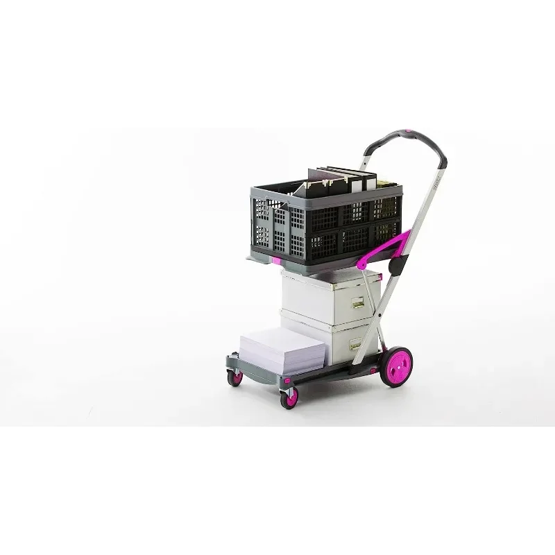 CLAX® The Original | Made in Germany | Multi use Functional Collapsible Carts |  Shopping Cart with Storage Crate (Pink)