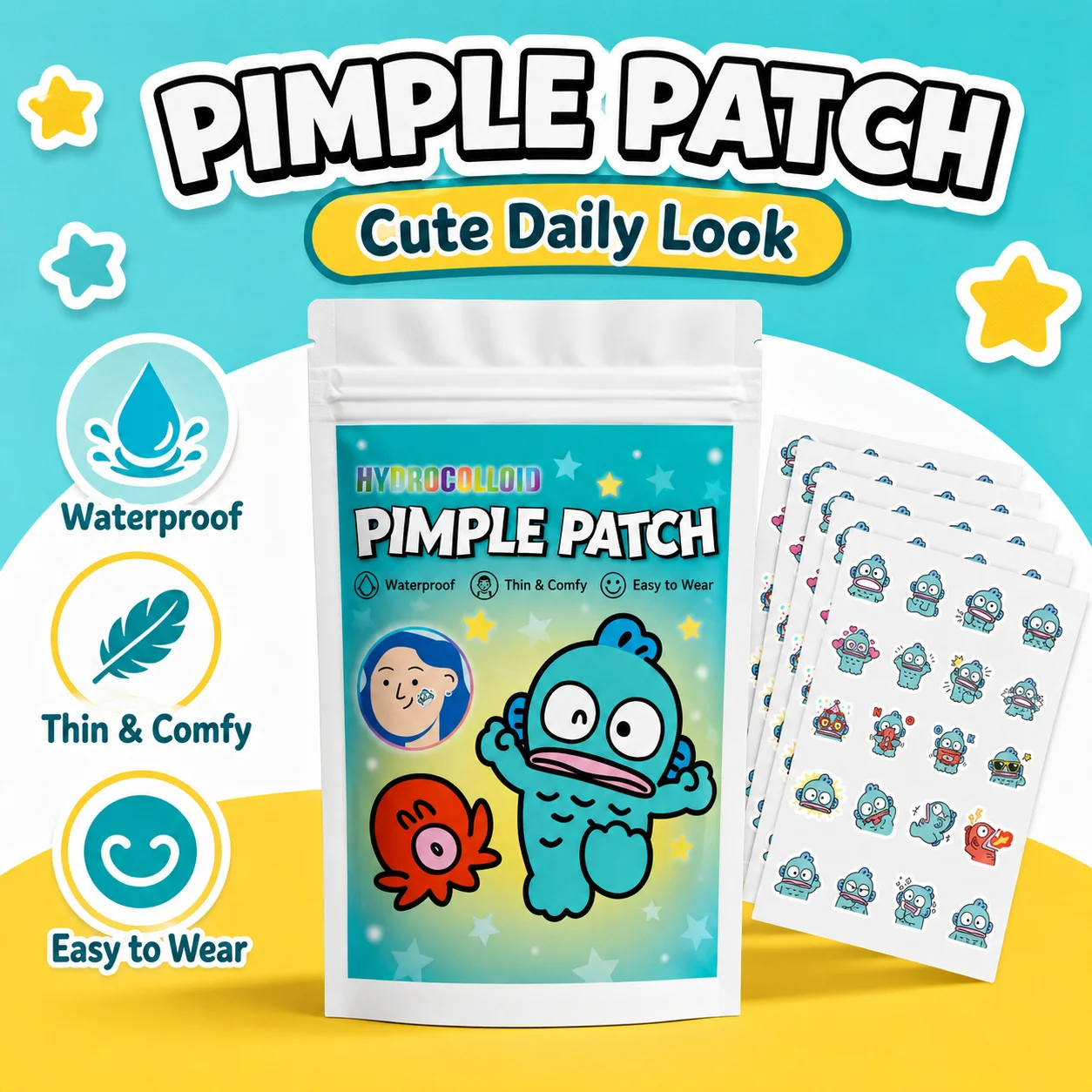 20pcs/100pcsAesthetic Hangyodon Character Spot Patches Waterproof Hydrocolloid Face Stickers