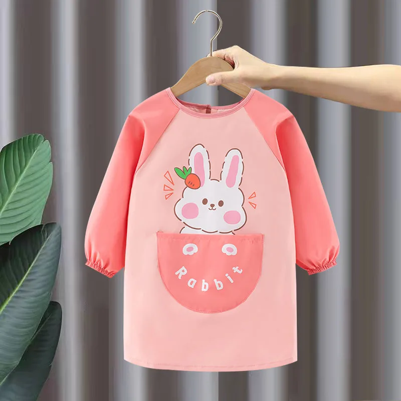 Cartoon Rabbit Children\'s Painting Waterproof Long Sleeved Cover Kindergarten Art Painting Smock Baby Eating Bib Kids Apron