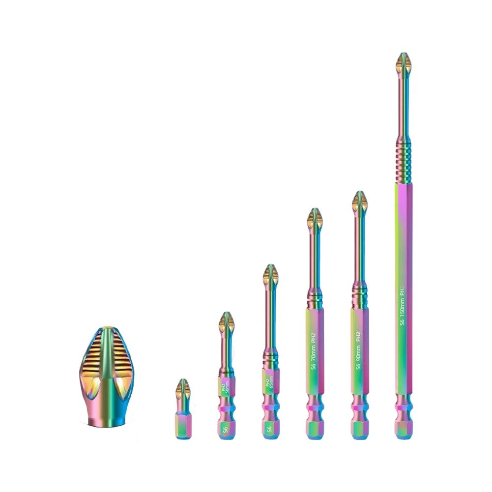 S6 Titanium For Phillips Screwdriver Bit Designed to Fit 1/4 Inch Hex Collet Tools and Deliver Stable Performance Under Load