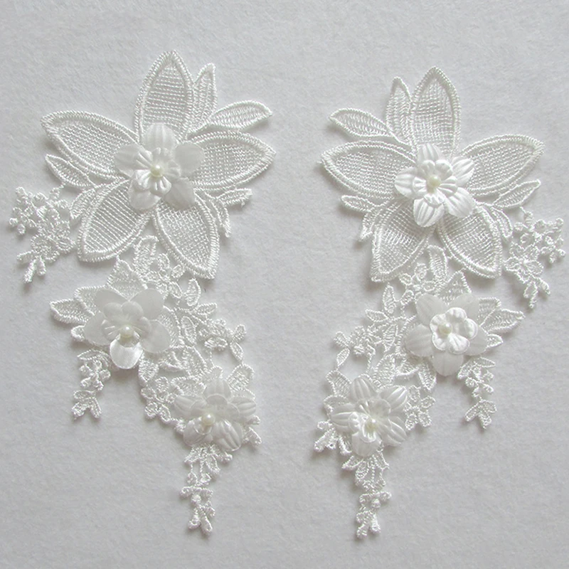 Clothing Patches Embroidered Flower Diy Patch Applique Lace Garment Accessories Pearl Decor Sewing Supplies