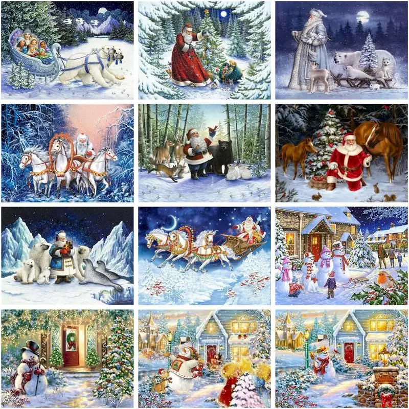 

GATYZTORY Pictures By Number Snowy Scenery Kits Home Decor Painting By Numbers Drawing On Canvas Santa Claus Handiwork