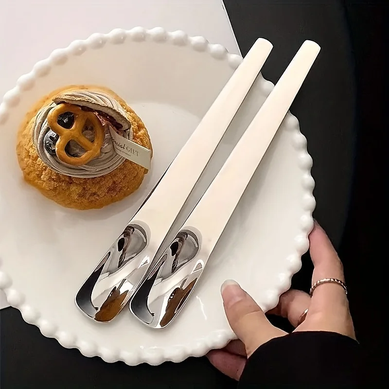 Long Handle Stainless Steel Dessert Spoon, Multi-purpose Coffee Cake Ice Cream Spoon for Yogurt Oatmeal Mixing