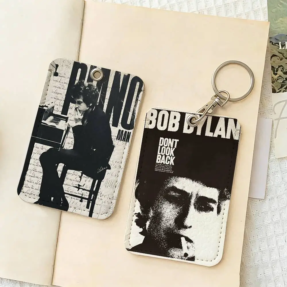 Classic Singer Bob Dylan 1Pc Access Card Case Leather Card Holder Keychain Key Ring Door Access Tags ID Card Case Keychain