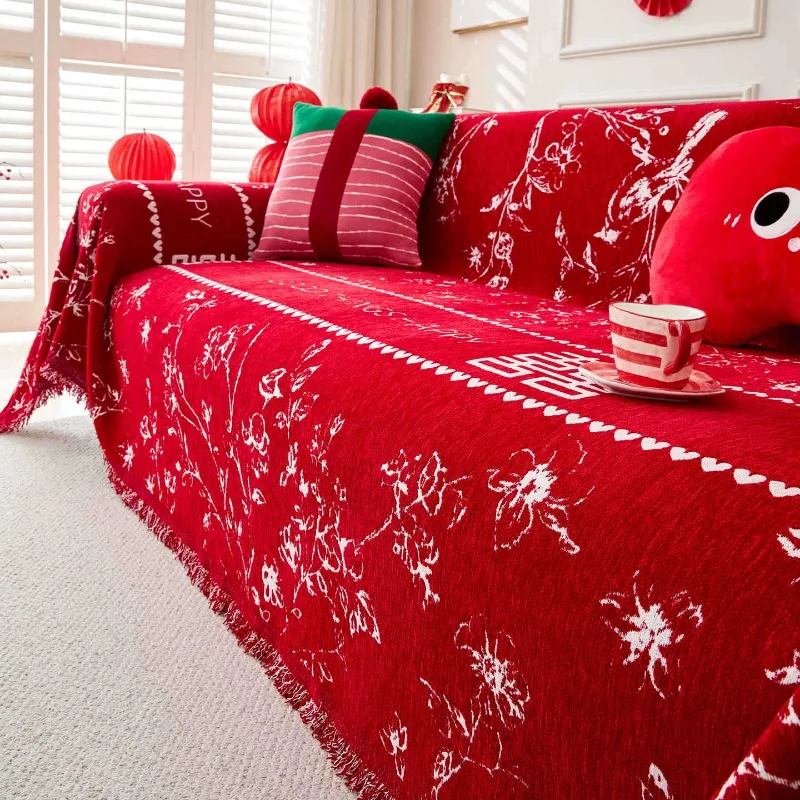 1PC Red Sofa Cover New Year's Wedding All Seasons Universal Double-sided Wedding Cover Fabric Soft Fabric Home Textile Products