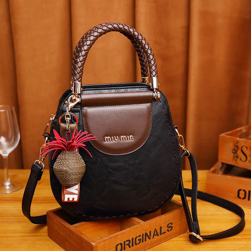 

Vintage Oil-Waxed Leather Small Round Bag for Women, Trendy Fashion Handbag for Women, Versatile Vintage Small Round Bag, Commuter Shoulder Crossbody Bag