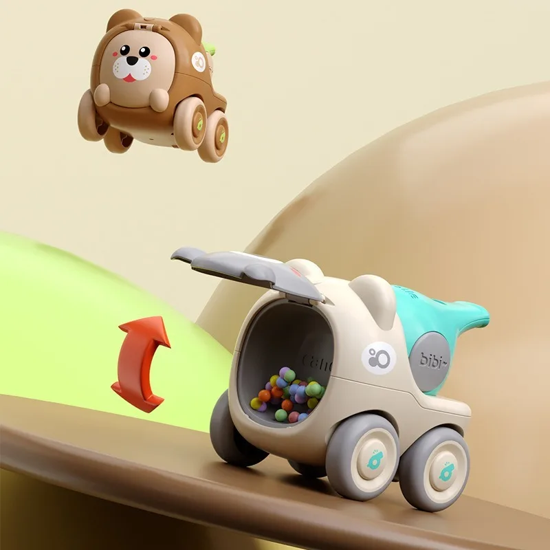 Baby-Tierfigur-Spielzeugauto mit Rückstoßmechanismus und Pfeife, derdeckelöffnend für Kleinteile, Trägheitsgleit-Baby-Puzzle-Spielzeug