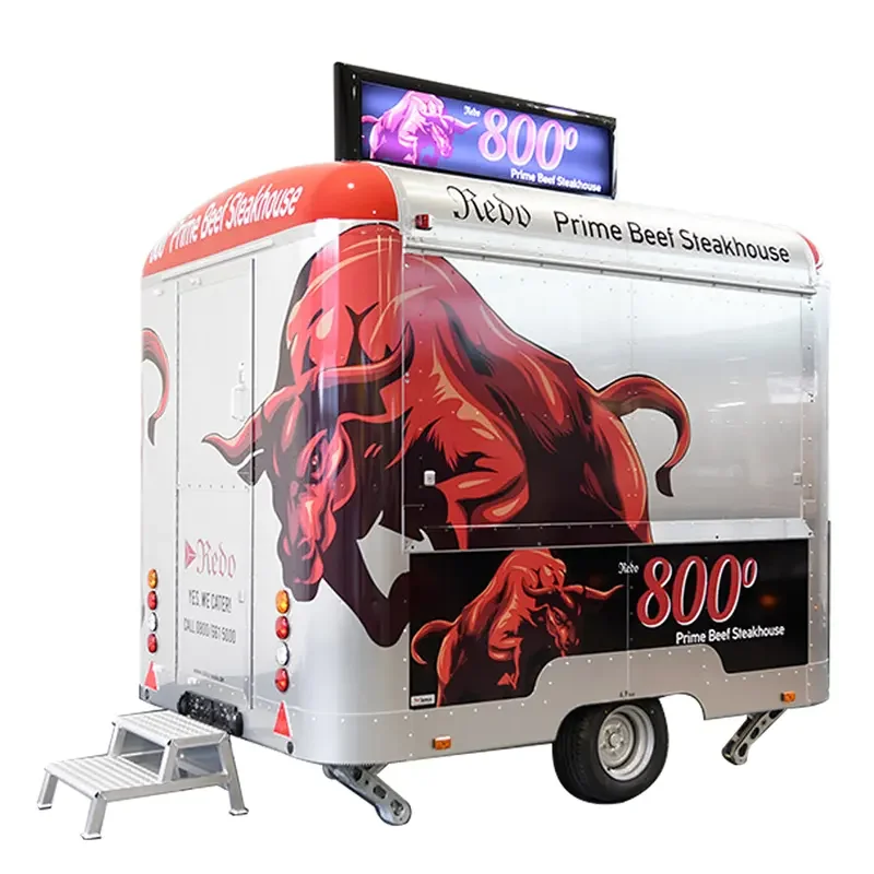 3M Black Color Fast Food Trailer Coffee Mobile Catering Food Vending Cart Trailer Scooter Pizza Ice Cream Truck Refrigerator
