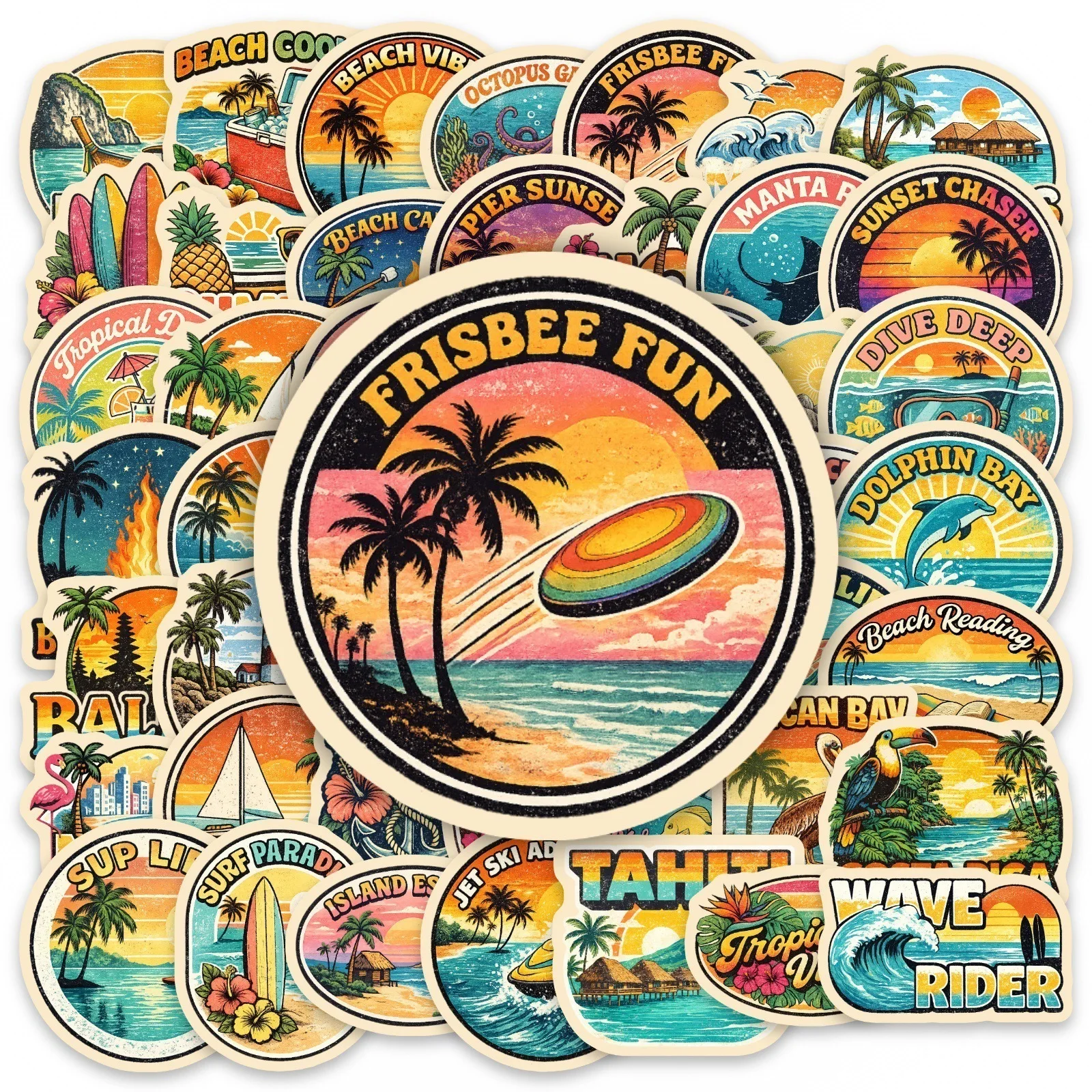 50Pcs New Vintage Beach Vacation Stickers Waterproof PP Decals for Luggage Notebook Scrapbook Journal Decoration DIY Craft