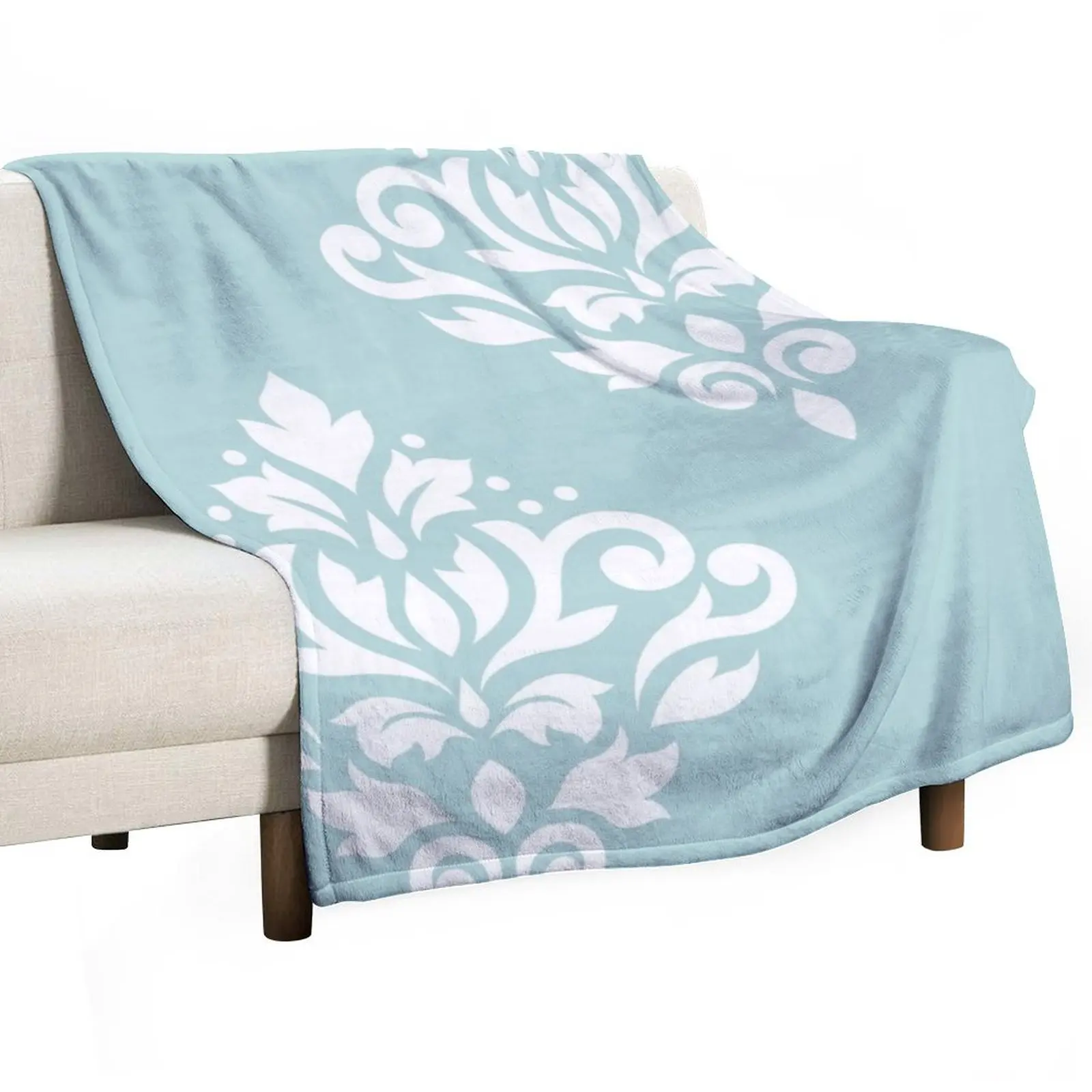 Scroll Damask Art I White on Duck Egg Blue Throw Blanket blankets and throws Large Bed Fashionable christmas decoration Blankets