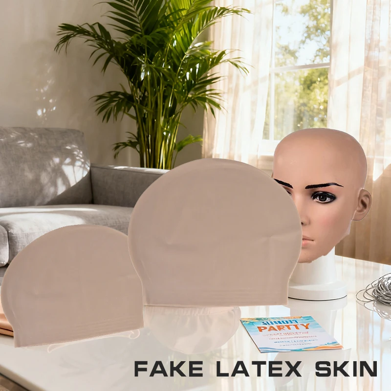 1pc Fake Latex Flesh Skin Unisex Bald Head Wig Cap Rubber Skinhead Costume Prank