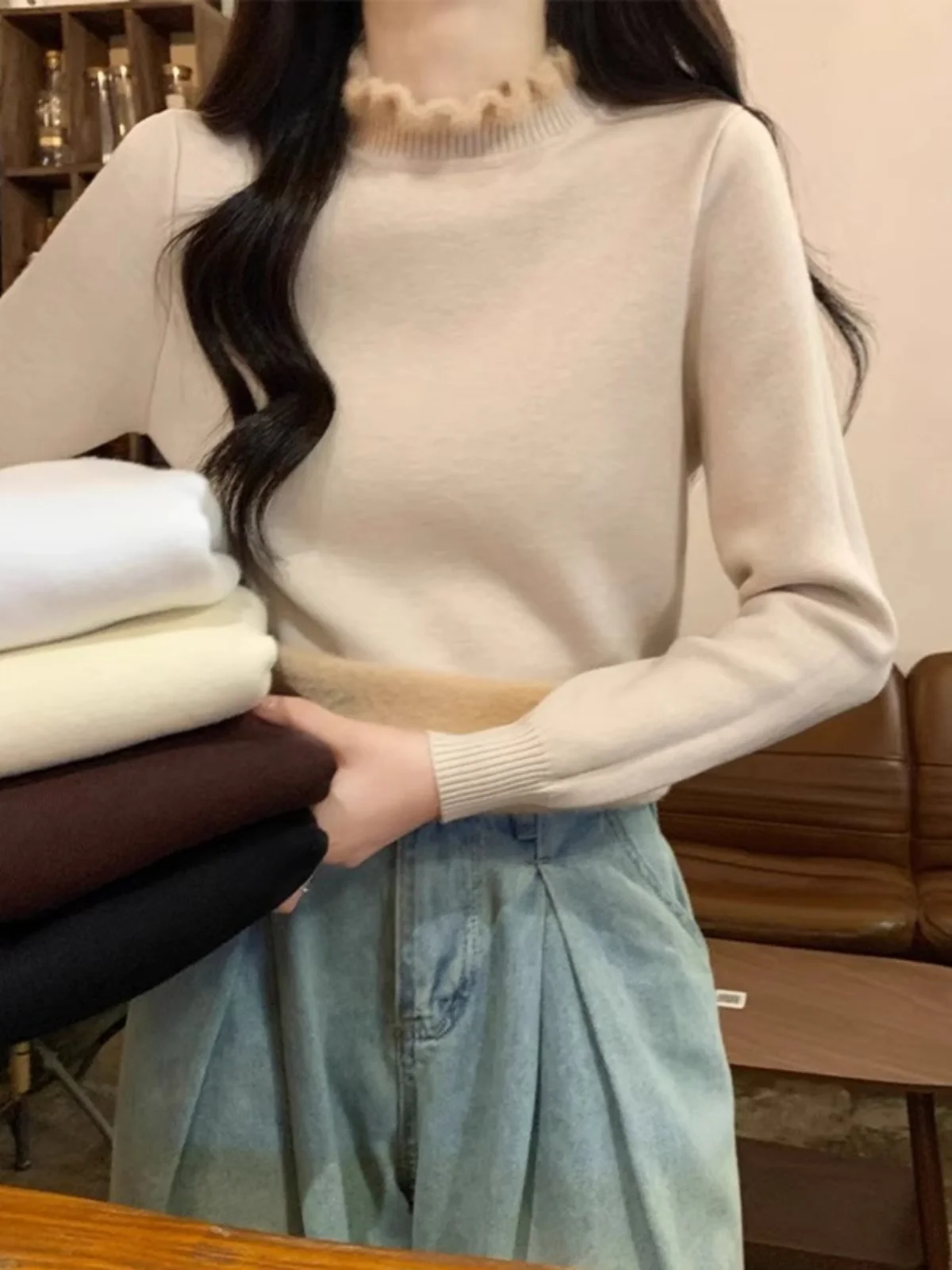 

Sweaters Jumpers Pullovers Women For Adult Ladies Jerseys Japanese Pink British Style Street Urban Fashion European Traditional