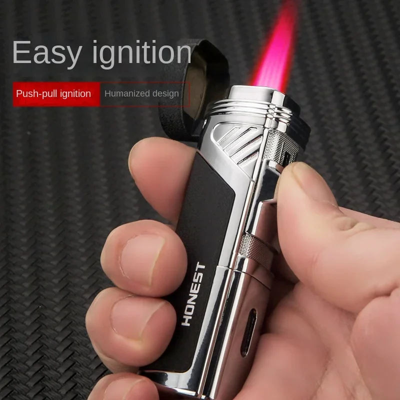 HONEST 4 Fire Inflatable Cigar Lighter Metal Cigar Cutter Butane Jet Turbo Torch Lighter Cigar Accessories Men Gift Gadgets