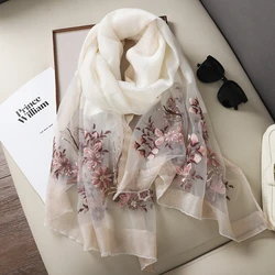 2024 NEW Fashion Women Cut Flowers Hollow Lace Gradient Flower Silk Scarf Spring Shawls and Wraps Towel Femme Beach Sjaals
