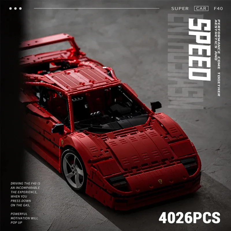 

4026PCS Retro Sports Car Building Blocks Model Small Particle Red F40 Super Car Bricks Toys Sets Collection Ornament Ideal Gifts