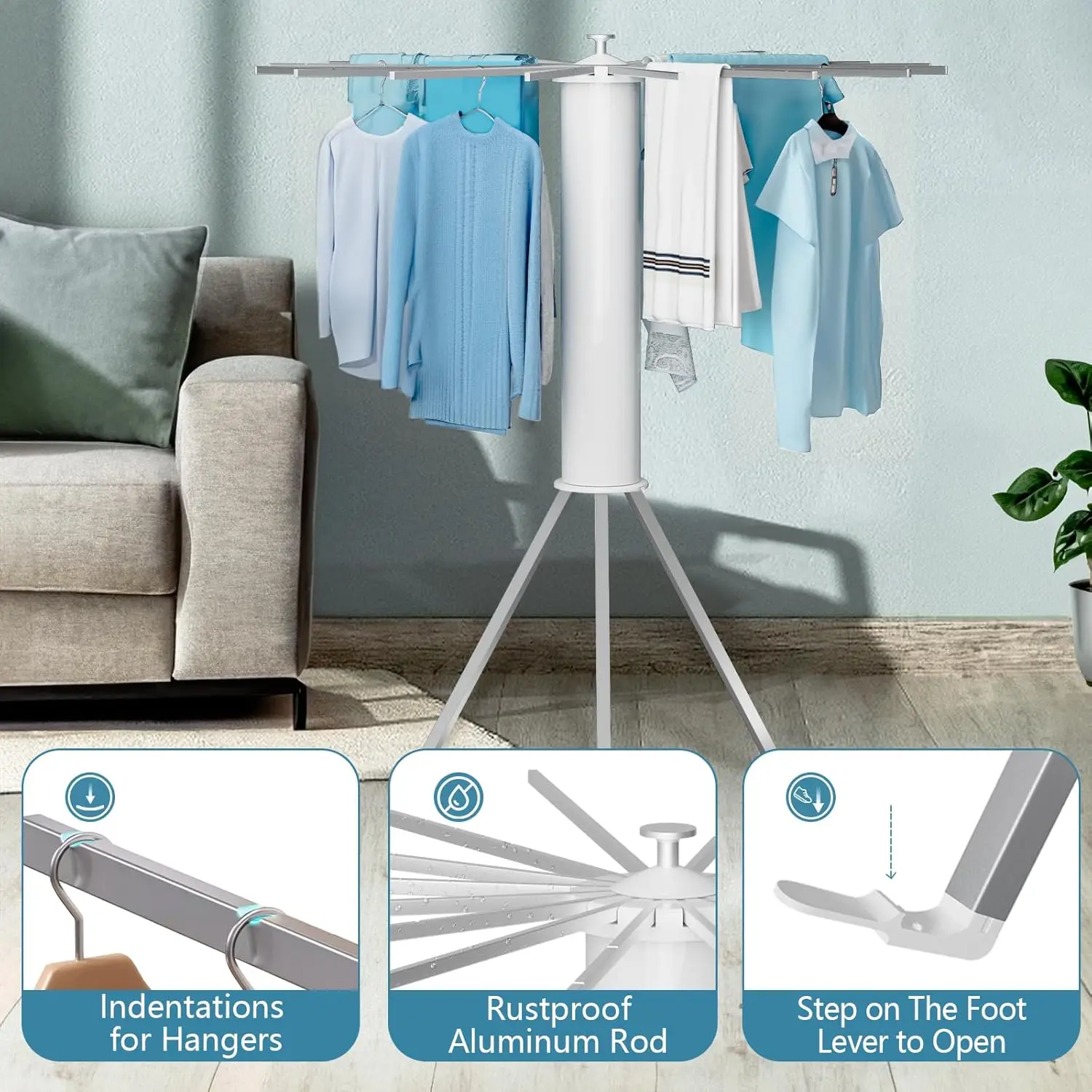 Jauree-Dobrável Roupa Secagem Rack, Portátil Roupa Tripé, Lavandaria Secagem Rack, Dobrável, Folding Interior