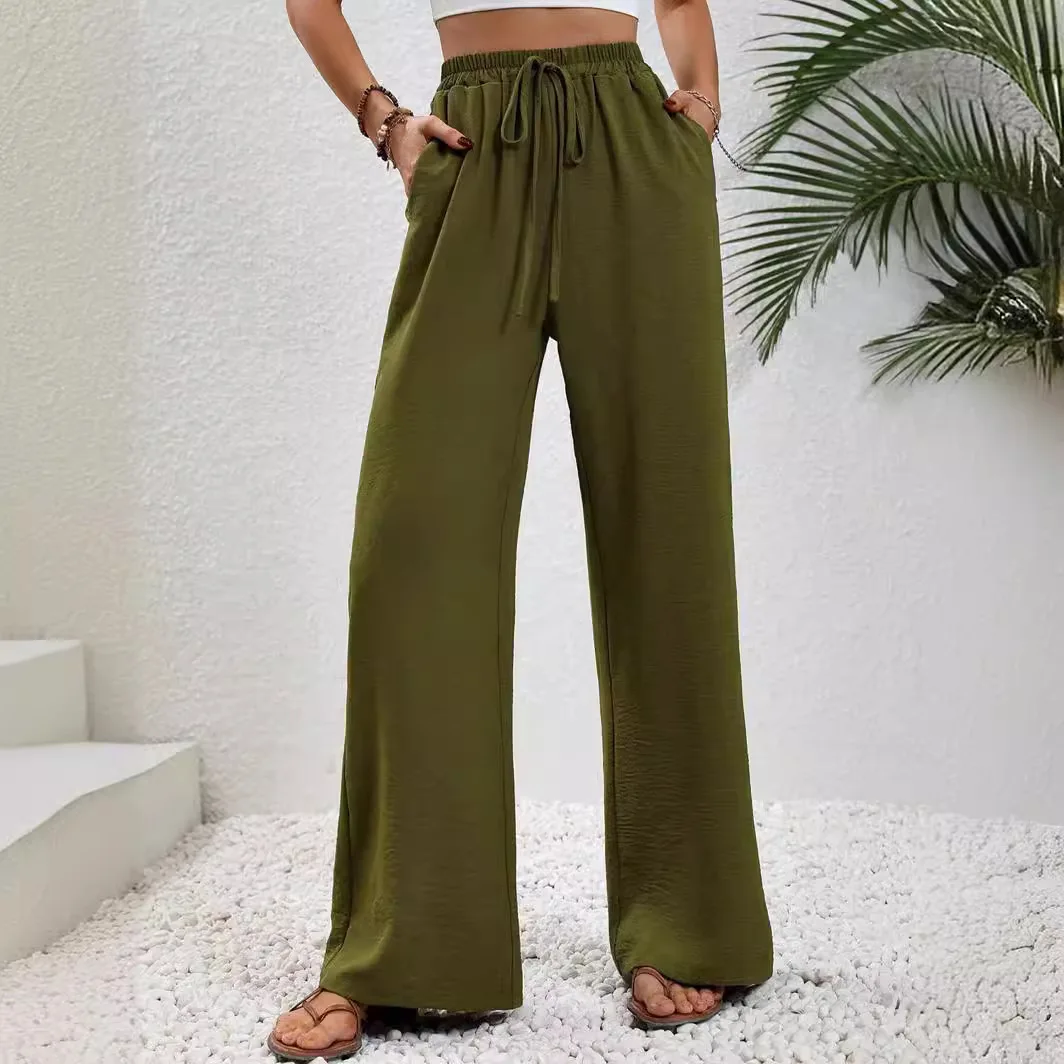 2025 spring and summer new all-in-one solid color mopping wide-leg trousers casual pants