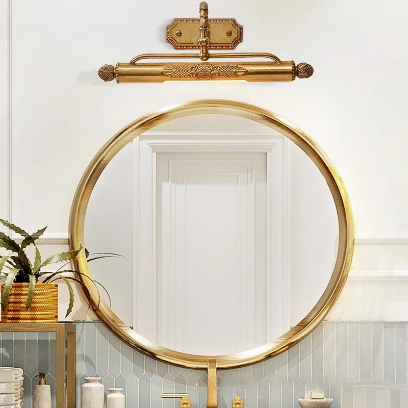French all-copper bathroom mirror headlight European retro aisle corridor wall washer luxury study decorative wall lamp