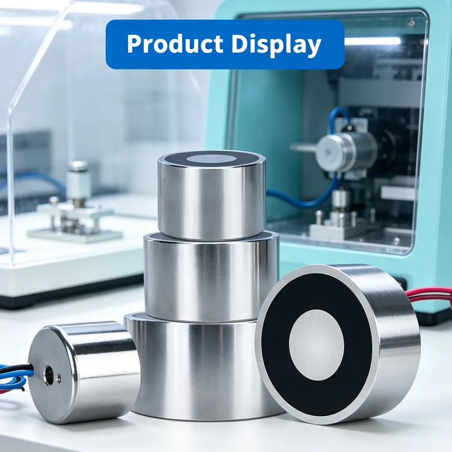 Multi-Voltage Round Reverse Electromagnet, Pure Copper Coil Power Off Release Solenoid Magnet