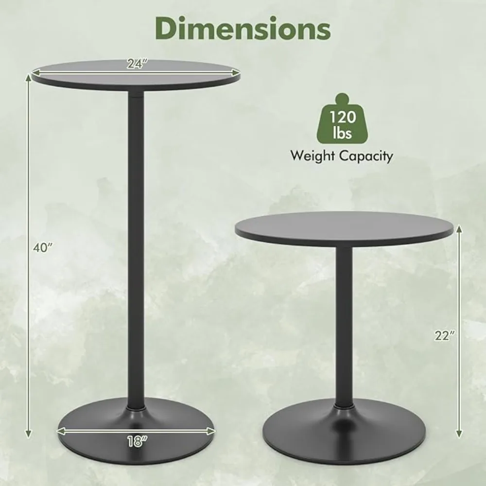Mesa de bar pequena circular, mesa de coquetel com altura de barra ajustável em altura, mesa de bar de topo alto, mesa de lanche com base de metal pesado