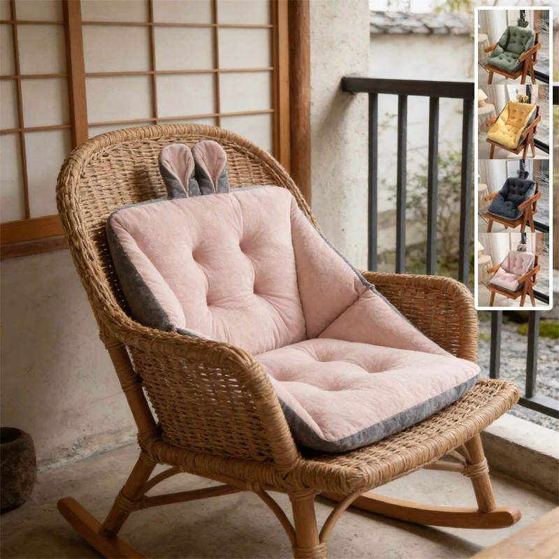 

Rabbit Ear Integrated Chair Cushion Velvet Seat Pad with Lumbar Support Backrest Non Slip Washable for Office Desk Dining Chair