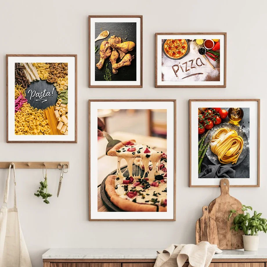 Pizza Coffee Burger Cookies Pasta Cake Wall Art Canvas Painting Posters And Prints Wall Pictures For Kitchen Dessert Shop Decor