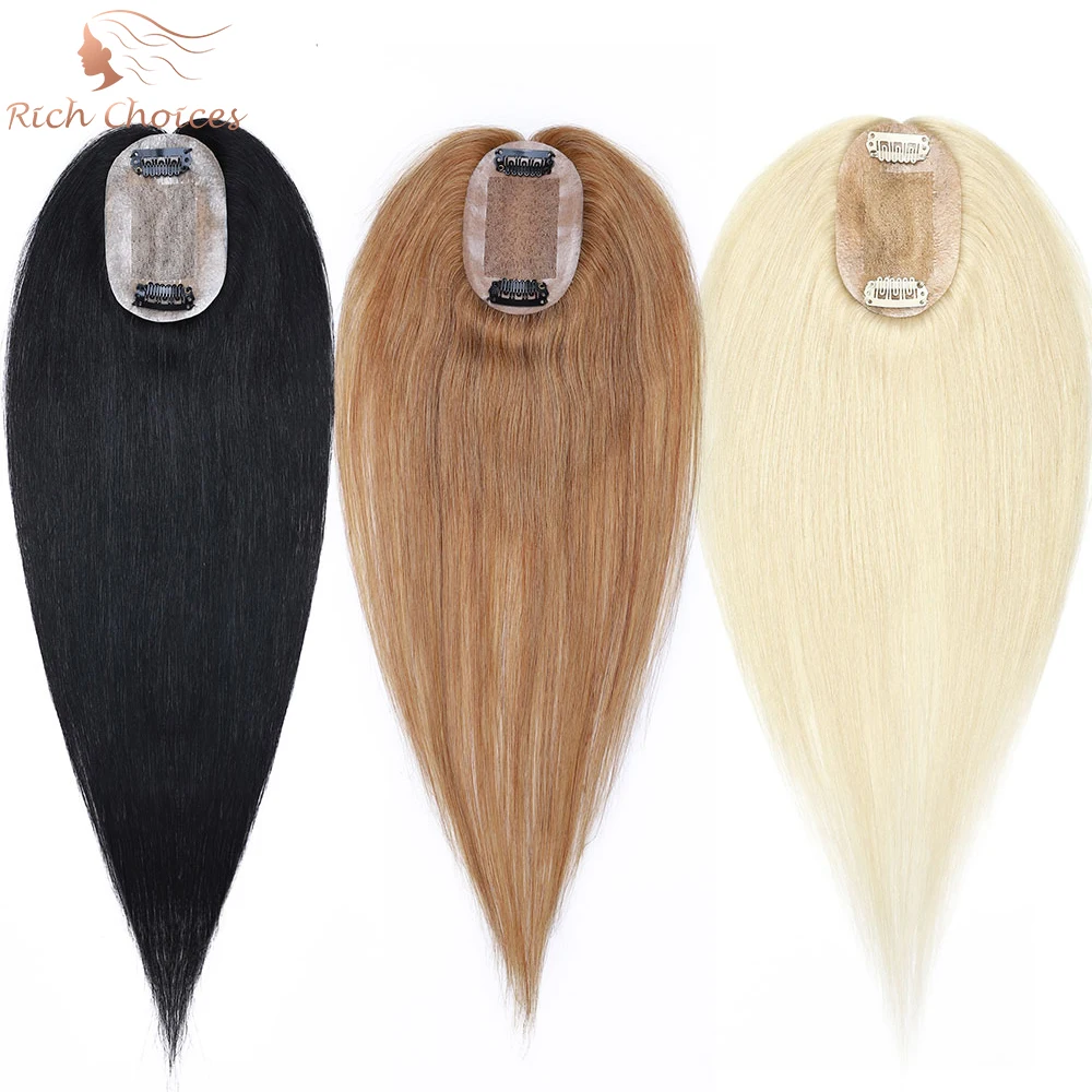 Rich Choices 6x9 Real Human Hair Toppers for Women Hair Loss Silk Base Clip in Topper Natural Hair Pieces 110% Density