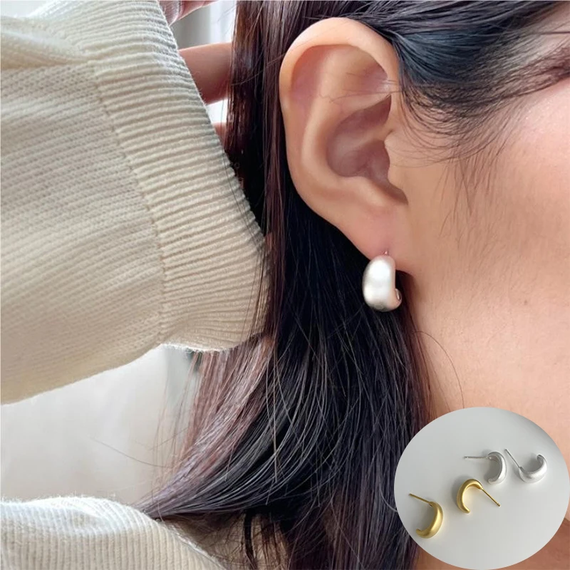 100% 925 Sterling Silver Geometric Studs Earring for Women Girl Simple Matte C-shape Design Jewelry Party Gift Dropshipping