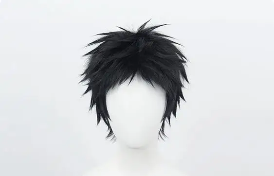 Parrucca Cosplay uomo 30cm parrucca nera resistente al calore capelli sintetici Party parrucche Cosplay Anime + cappuccio parrucca