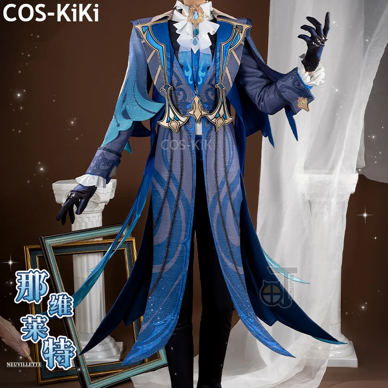 COS-KiKi Genshin Impact Neuvillette Judge Game Suit Gorgeous Noble Cosplay Costume Halloween Carnival Party Role Play Outfit Men