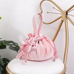 Makeup Organizer Bag for Women, Large Drawstring Flannel, Convenient Storage, Cosmetics Handbag for Travel Make Up with Rabbit