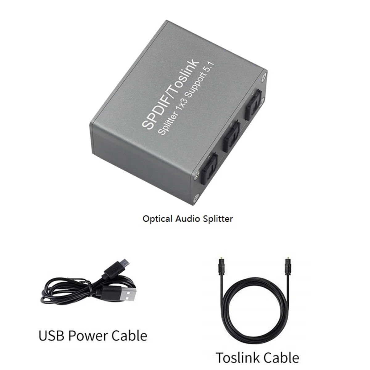 Divisor de áudio óptico digital, 1 em 3 Out Splitter, suporte 5.1, SPDIF TOSLINK, fibra óptica