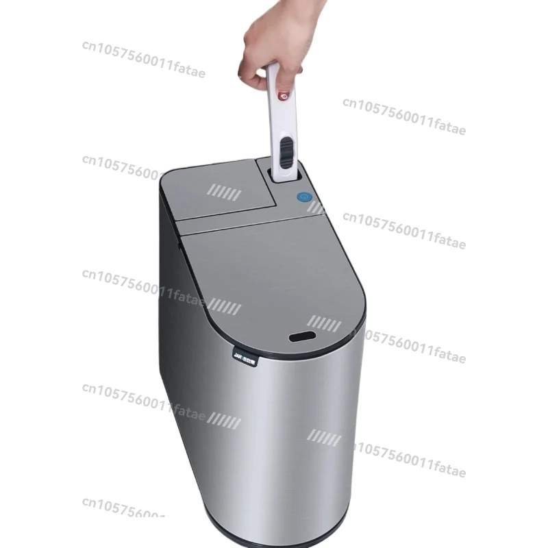 

Narrow Slit Stainless Steel Trash ，Can Small Oval Poubelle for Kitchen and Indoor Use Smart Trash Can with Toilet Brush