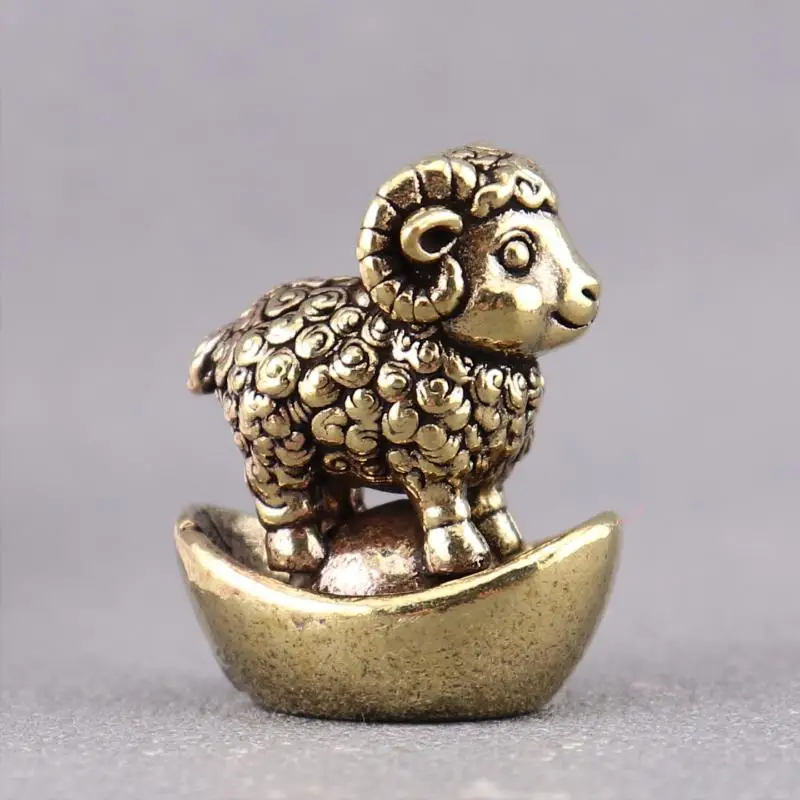 Chinese Zodiac Goat Lucky Statue Hand Polished Brass Sheep Figurine Desktop Ornament For Office Fengshui Decor