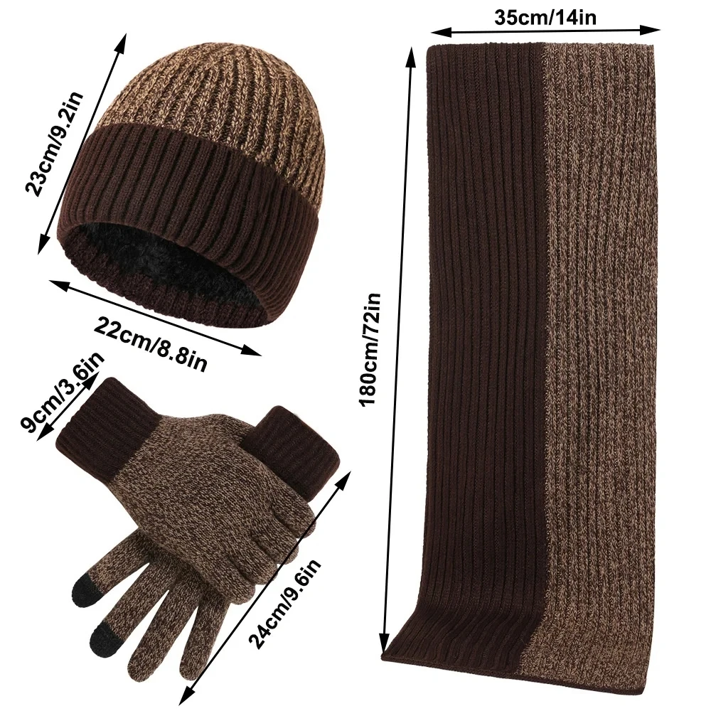 Knitted Men Women Beanie Gloves Scarf Set Unisex Male Woolen Yarn Muffler Spring Fall Contrast Color Hat Autumn Winter Keep Warm