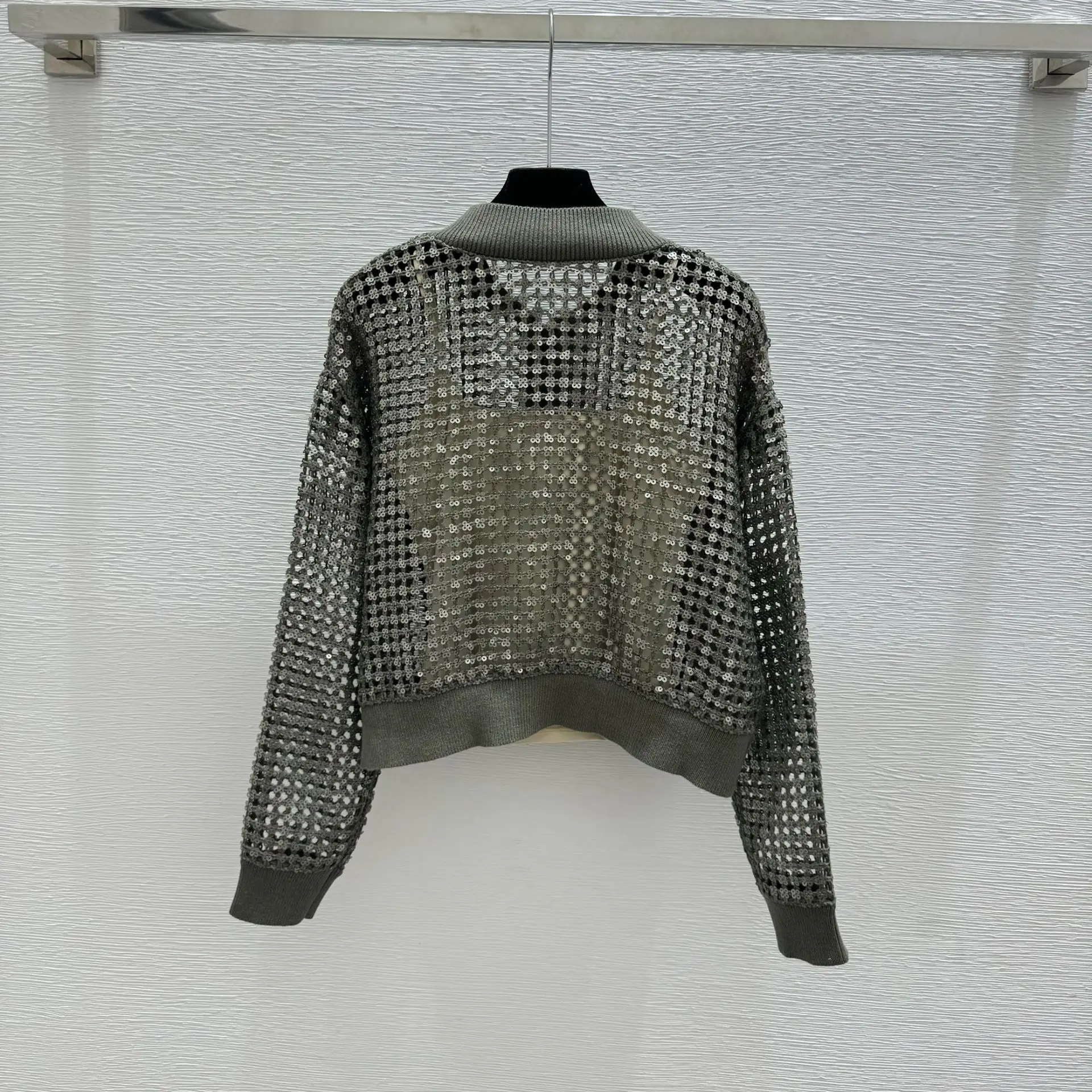2026 Summer High-Quality Fashion: Women'S Cutout Polo Shirt—Sequined, Cropped Knit Top - view 3