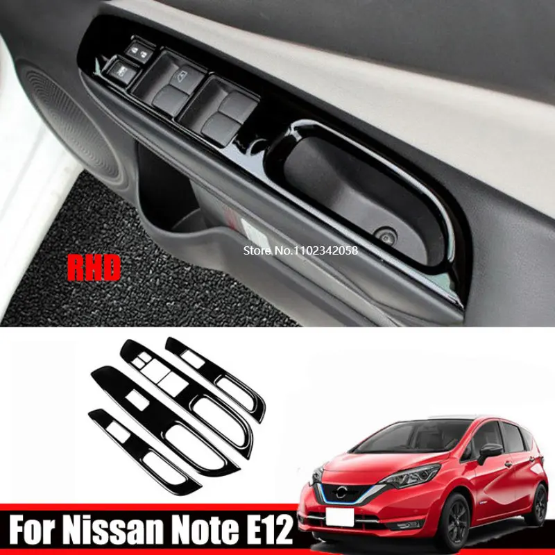 RHD for Nissan Note E12 E-Power 2016-2019 ABS Carbonfiber Window Switch Panel Frame Glass Control Cover Trim Interior Stickers