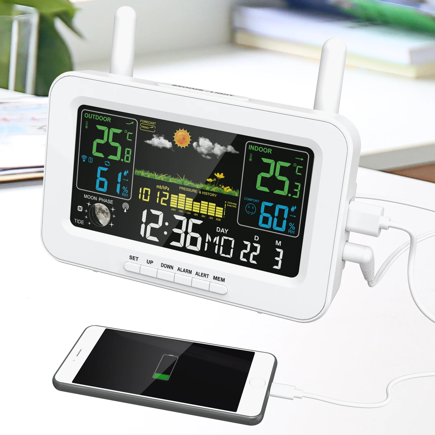 Smart Weather Station USB Output Thermometers and Hygrometers Temperature Humidity Meter Weather Clock Atmospheric Pressure