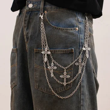 Mode Punk Metalen Broek Keten Hip Hop Taille Keten Kruis Hanger Jeans Keten Voor Mannen Vrouwen Accessoires Geschenken