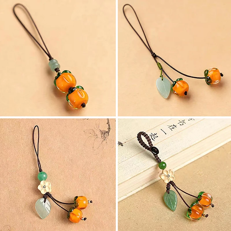 1Pc Cute Glazed Persimmon Phone Chain Retro Chinese Style Key Pendant Pendant Jewelry Cell Phone Accessories