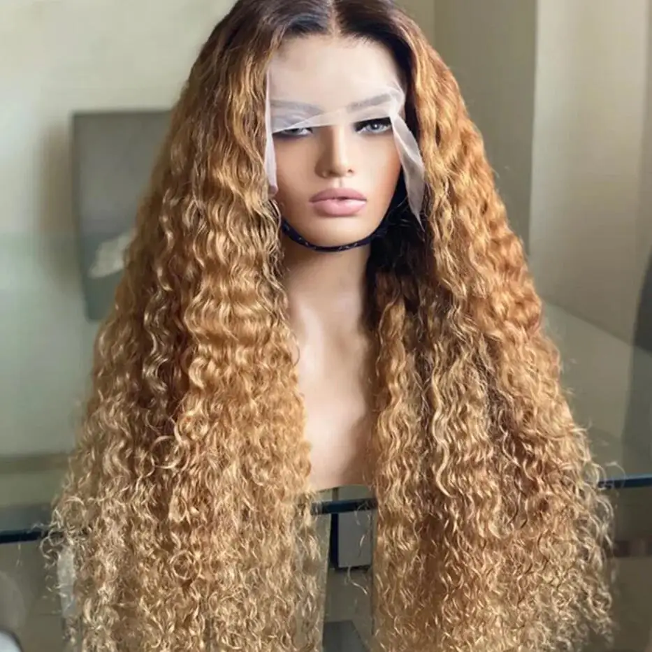 

26Inch 180Density Ombre Blonde Kinky Curly Lace Front Wig For Black Women Baby Hair Daily Preplucked Glueless Heat Resistant