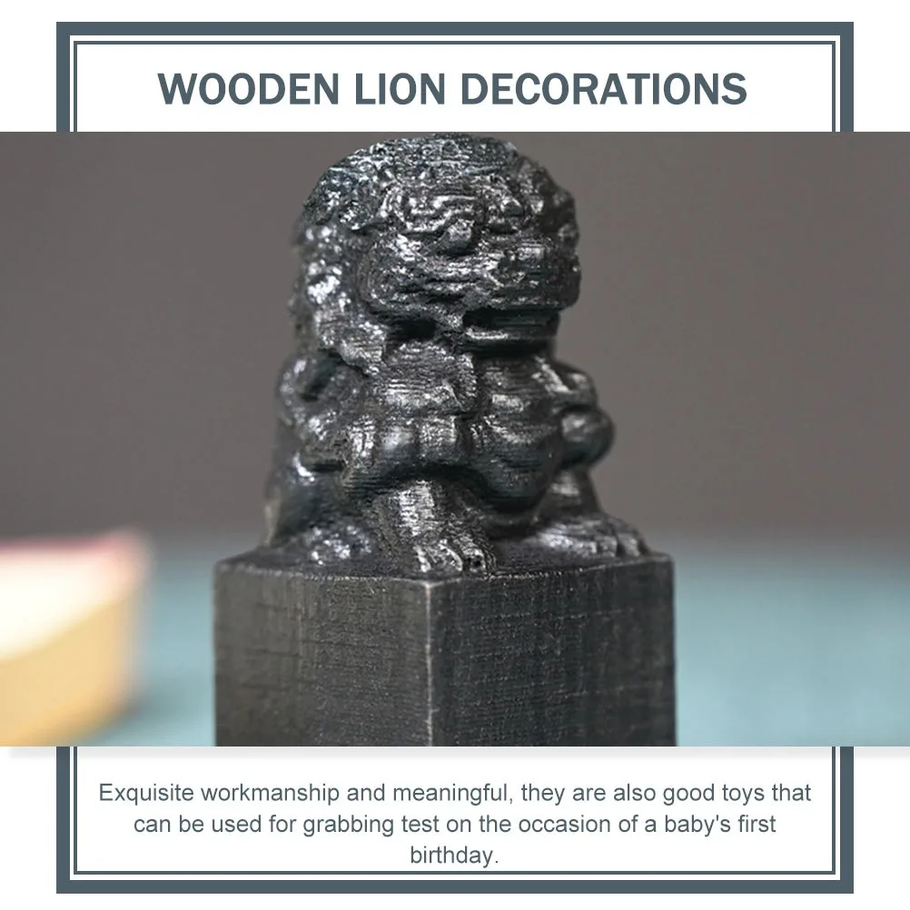 

4pcs Handheld Seal Stamp Ebony Wood Lion Figurines For Office Home Decor Simple Artware Craft Desktop Decoration Wooden Lion