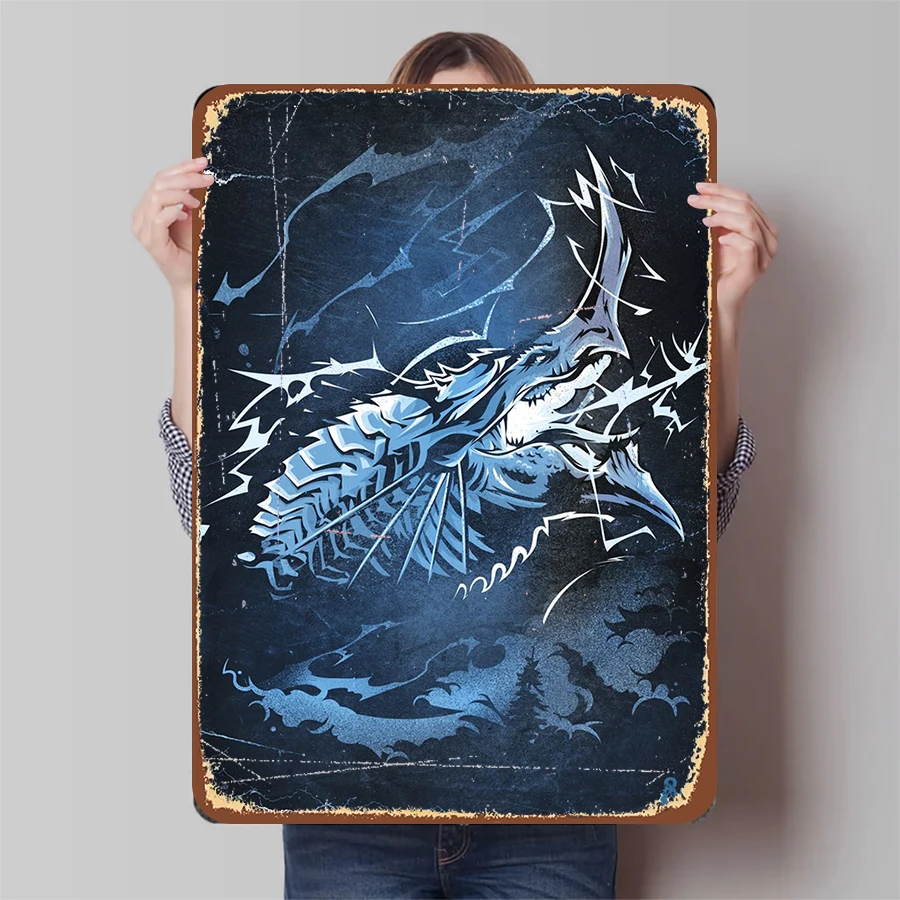 Norse Mythology Ice Dragon Metal Wall Art Retro Embossed Home Decor Living Room Study Room Decorative Hanging