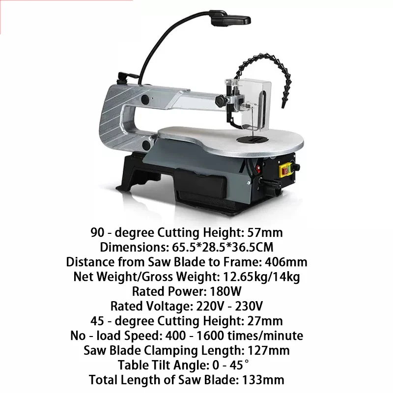 

Electric Desktop Woodworking Band Saw Machine Small Multifunction Curve Cutting Tool with 10 Linear Saw Strip 1600RPM 133 MM