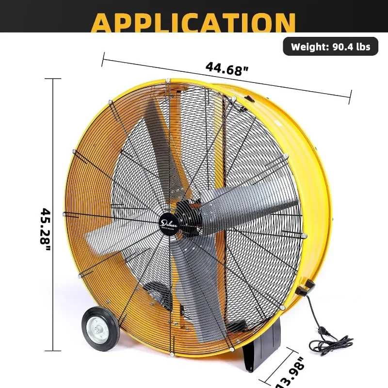 مروحة طبلة صناعية معدنية شديدة التحمل مقاس 42 بوصة، سرعتان لتدوير الهواء للمستودعات والدفيئة ورشة العمل والفناء