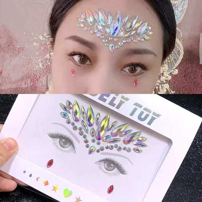 Heallor New Crystal Facial Eyebrow Sticker Eye Stickers Forehead Face Sticker Acrylic Gem Temporary Tattoo Party Rhinestone Make