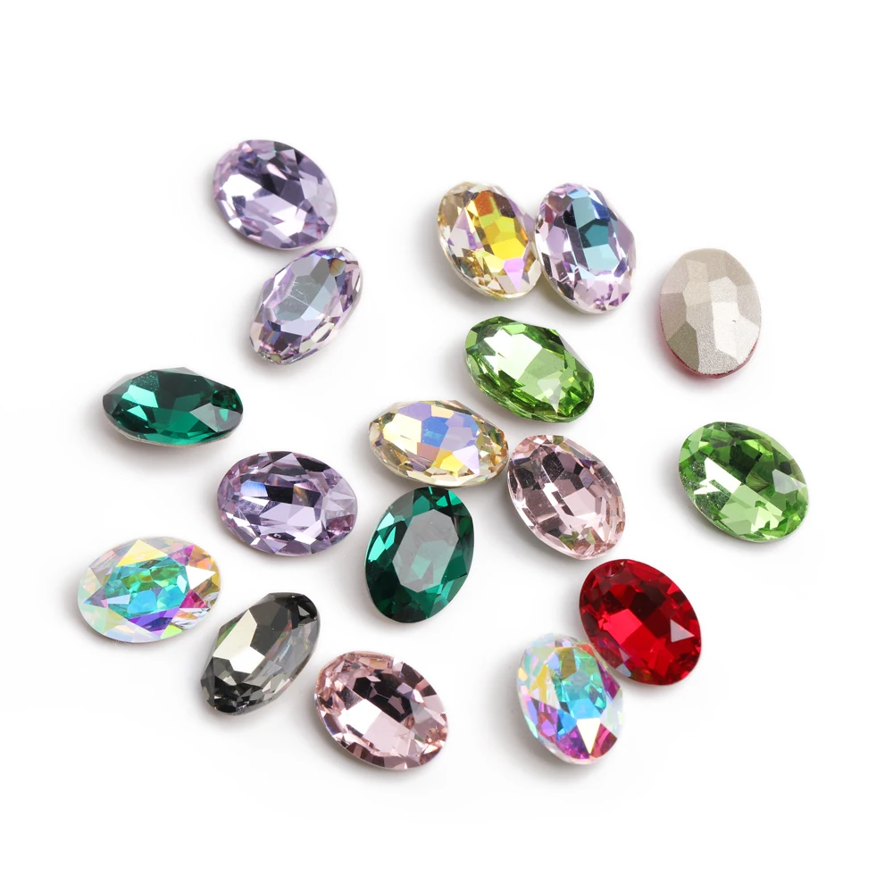 10pcs Oval Rhinestones Piontback Nail Art Charms Glass Strass Crystal Glue on Clothes Jewelry Making DIY Crystal Beads